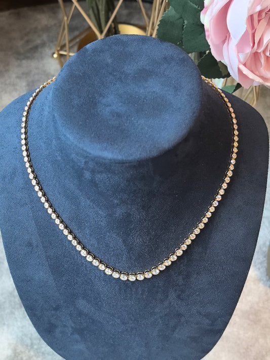 N-013 | Bezel-set diamond tennis necklace | Round brilliant-cut diamond | Hypoallergenic fine gold jewelry (Copy)