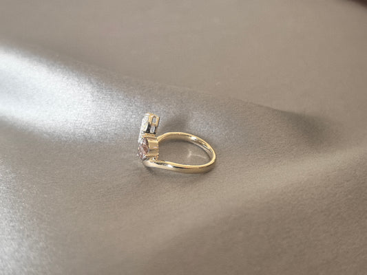 PE-021 | Pear & Pink Round Diamond Bypass Ring | Prong-Set | Symbolic Two-Stone “Toi et Moi” Design