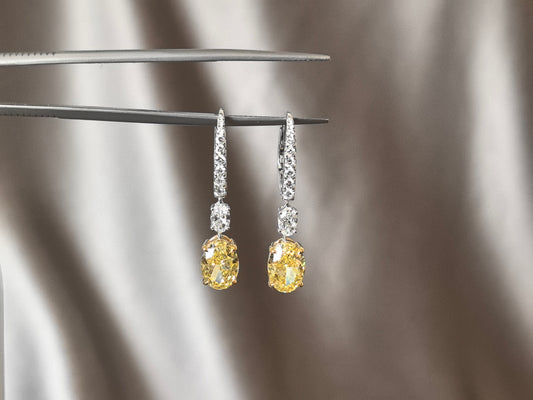 E-024 | Two-Tone Pavé-Set Hoop Drop Earrings | Prong-Set | Pavé-Set Hoop | Luxurious Bridal & Evening Jewelry