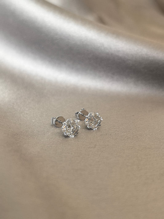 E-025 | Asscher-Cut Diamond Stud Earrings | Prong-Set | Elegant Bridal & Formal Wear Studs