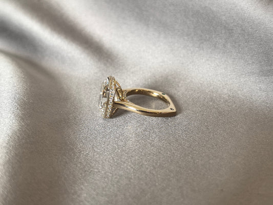 CU-009 | Elongated Cushion-Cut Diamond Bezel-Set Ring | Vintage Style | Hidden Halo Pavé-Set Diamonds
