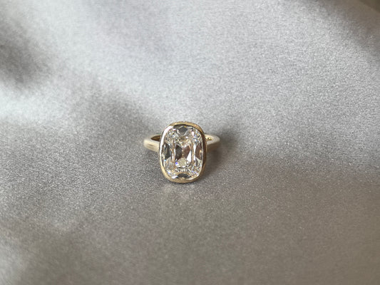 CU-009 | Elongated Cushion-Cut Diamond Bezel-Set Ring | Vintage Style | Hidden Halo Pavé-Set Diamonds