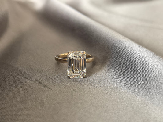 EM-006 | Emerald Cut Solitaire Engagement Ring | Hidden Pave Side Diamond Ring | 4 Prong Emerald Cut Ring | Vintage Minimalist Wedding Ring | High Clarity Step Cut Gem Ring