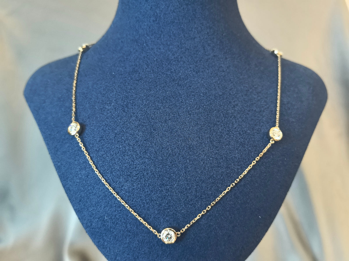 Juno Diamond N-017 | Lab-Grown Diamond 5-Stone Station Necklace | Full Bezel-Set Evenly Distributed Diamonds | Dainty Thin Chain Collarbone Jewelry