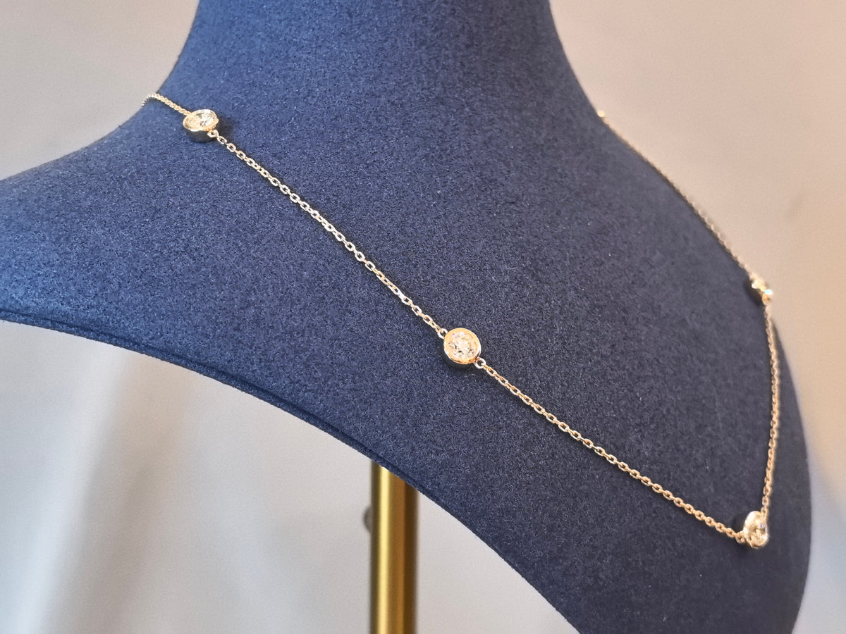 Juno Diamond N-017 | Lab-Grown Diamond 5-Stone Station Necklace | Full Bezel-Set Evenly Distributed Diamonds | Dainty Thin Chain Collarbone Jewelry