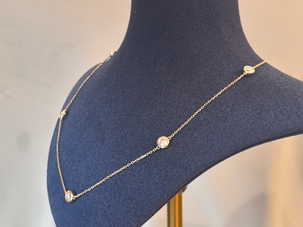 Juno Diamond N-017 | Lab-Grown Diamond 5-Stone Station Necklace | Full Bezel-Set Evenly Distributed Diamonds | Dainty Thin Chain Collarbone Jewelry