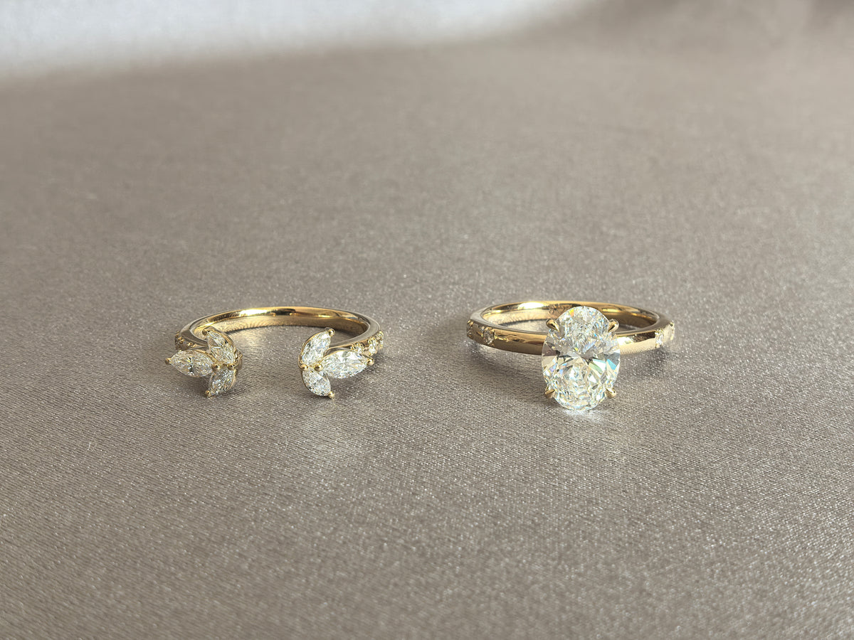 Juno Diamond OV-068 | 2ct Oval-Cut Lab-Grown Diamond Solitaire & Marquise Leaf Ring Enhancer Set Ring