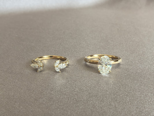 Juno Diamond OV-068 | 2ct Oval-Cut Lab-Grown Diamond Solitaire & Marquise Leaf Ring Enhancer Set Ring