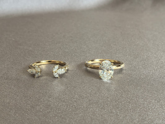 Juno Diamond OV-068 | 2ct Oval-Cut Lab-Grown Diamond Solitaire & Marquise Leaf Ring Enhancer Set Ring