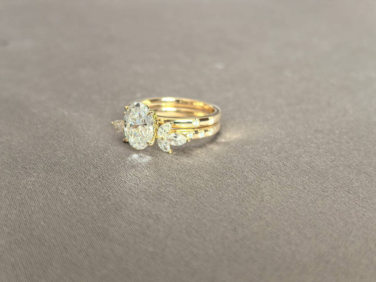 Juno Diamond OV-068 | 2ct Oval-Cut Lab-Grown Diamond Solitaire & Marquise Leaf Ring Enhancer Set Ring