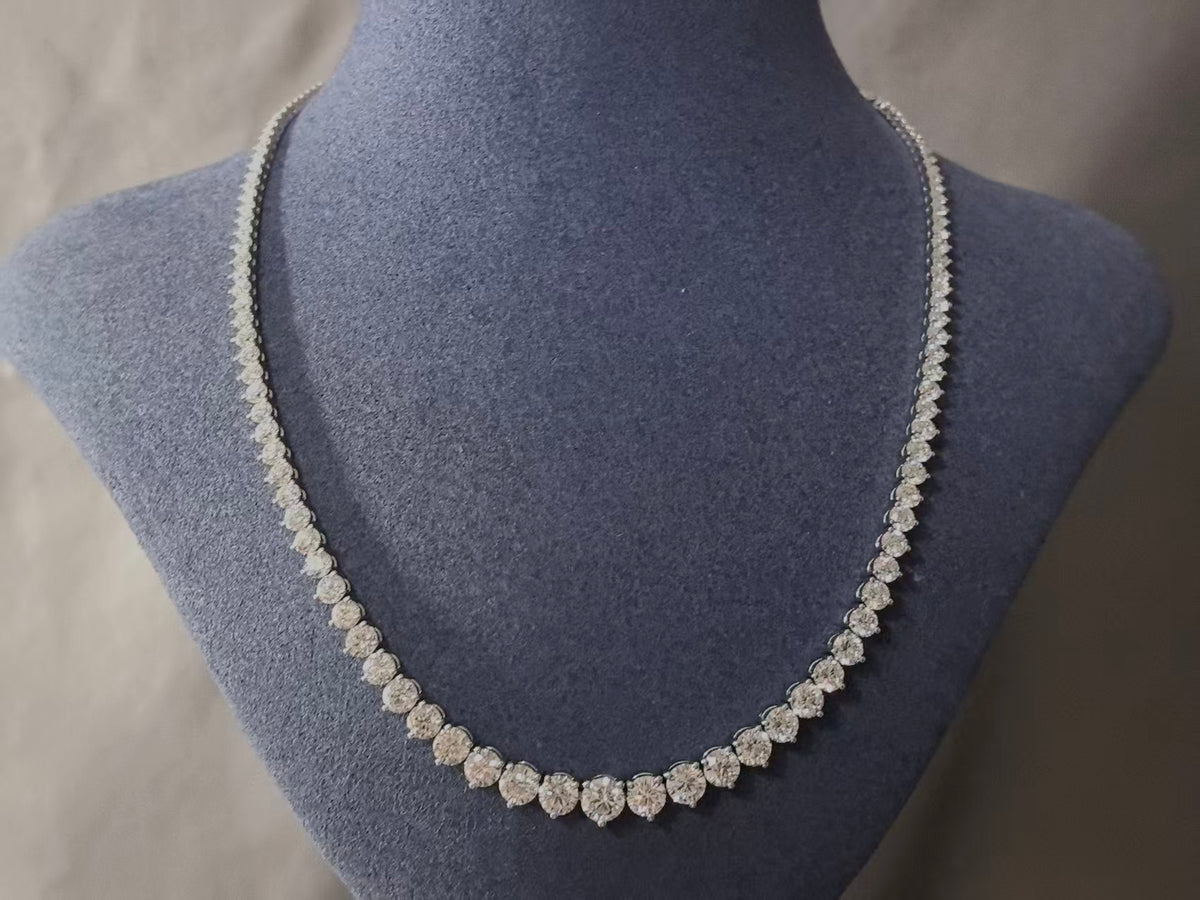 Juno Diamond N-030 | 18ct Three-Prong Graduated Round Lab-Grown Diamond Tennis Necklace with Extension Chain Necklace