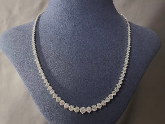 Juno Diamond N-030 | 18ct Three-Prong Graduated Round Lab-Grown Diamond Tennis Necklace with Extension Chain Necklace