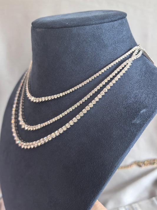 Juno Diamond N-029 | Three-Prong Graduated Round Lab-Grown Diamond Tennis Necklace Necklace