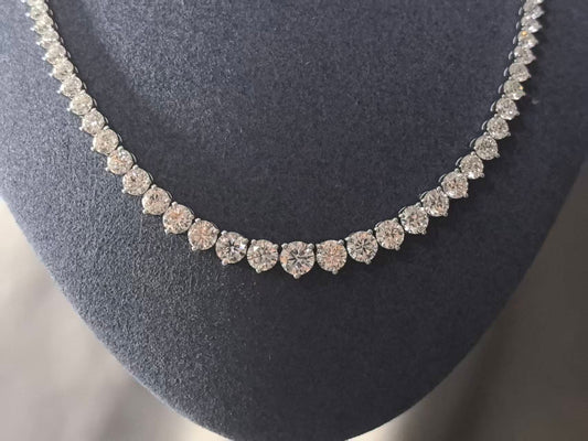 Juno Diamond N-030 | 18ct Three-Prong Graduated Round Lab-Grown Diamond Tennis Necklace with Extension Chain Necklace