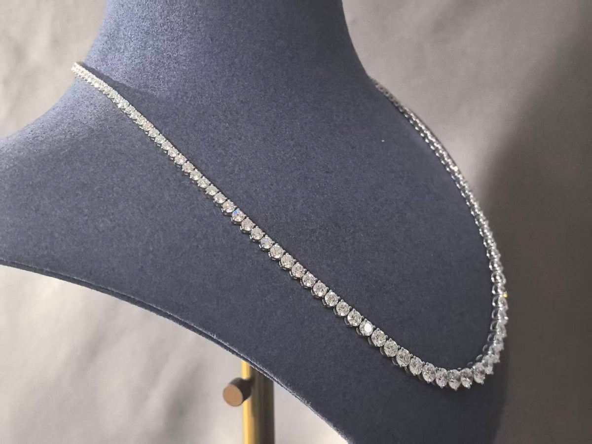 Juno Diamond N-030 | 18ct Three-Prong Graduated Round Lab-Grown Diamond Tennis Necklace with Extension Chain Necklace