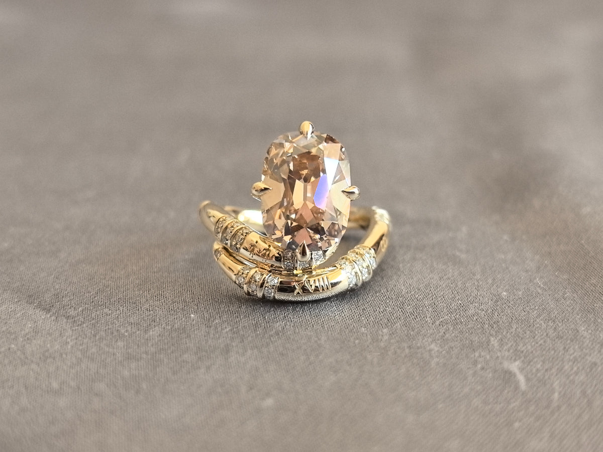 Juno Diamond CU-013 | 3 Carat Champagne Elongated Cushion-Cut Lab-Grown Diamond Sculptural Bypass Ring Ring