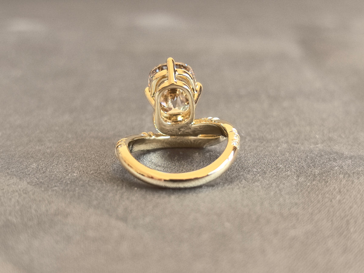 Juno Diamond CU-013 | 3 Carat Champagne Elongated Cushion-Cut Lab-Grown Diamond Sculptural Bypass Ring Ring