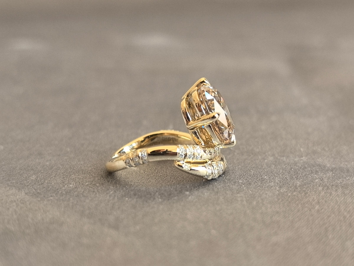 Juno Diamond CU-013 | 3 Carat Champagne Elongated Cushion-Cut Lab-Grown Diamond Sculptural Bypass Ring Ring