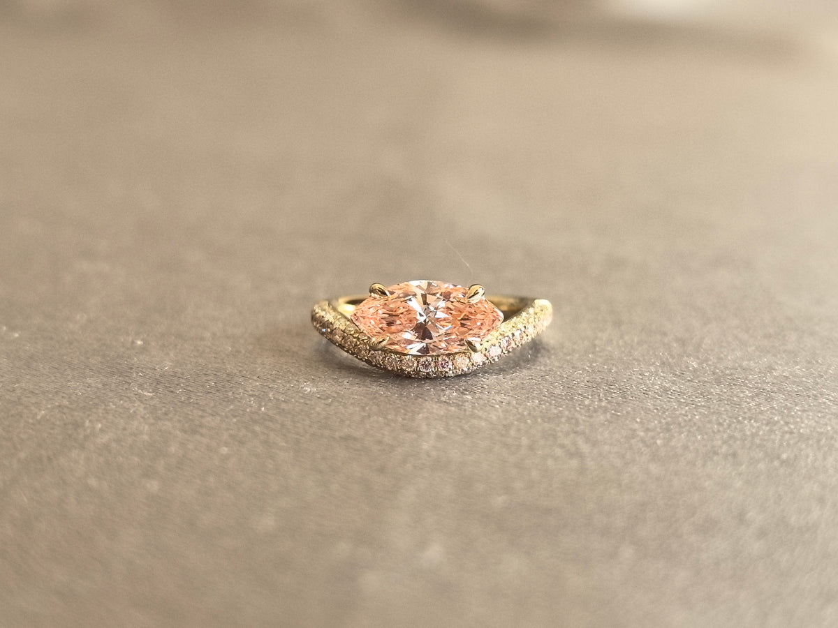 Juno Diamond MA-078 | Pink Marquise-Cut Lab-Grown Diamond Pavé Band Halo Ring Ring