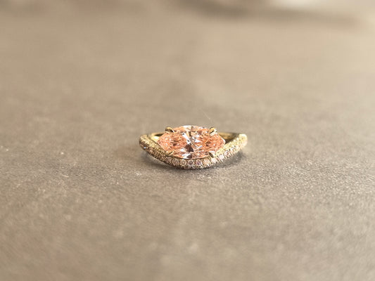 Juno Diamond MA-078 | Pink Marquise-Cut Lab-Grown Diamond Pavé Band Halo Ring Ring