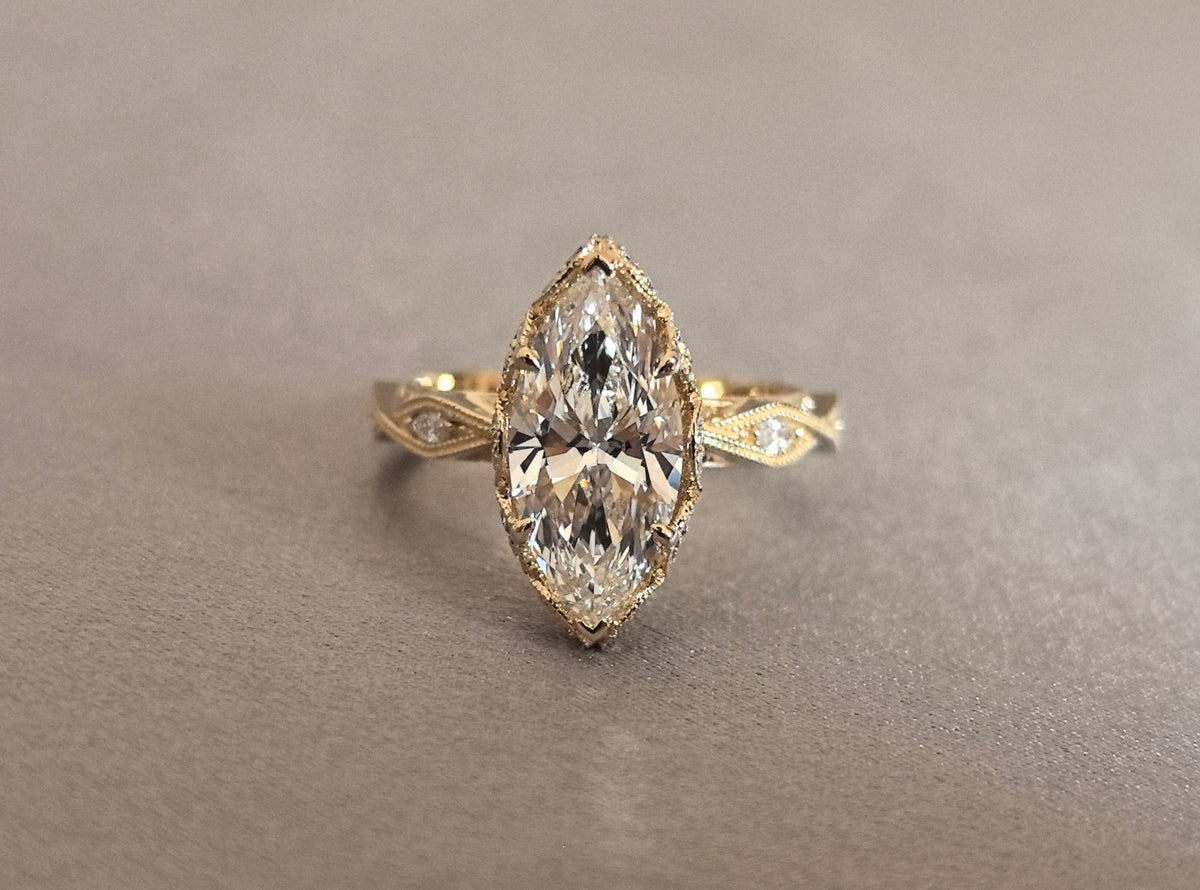 Juno Diamond MA-079 | Marquise-Cut Lab-Grown Diamond Pavé Band Halo Ring Ring