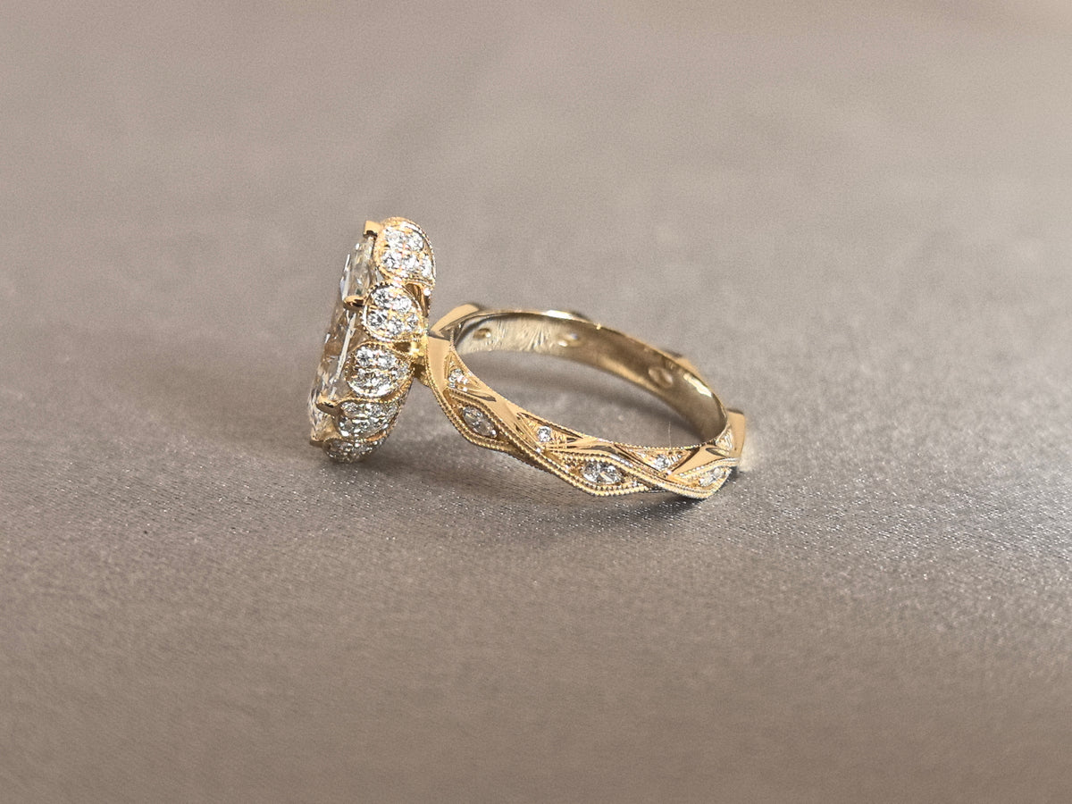Juno Diamond MA-079 | Marquise-Cut Lab-Grown Diamond Pavé Band Halo Ring Ring