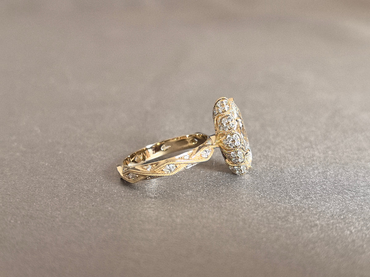Juno Diamond MA-079 | Marquise-Cut Lab-Grown Diamond Pavé Band Halo Ring Ring
