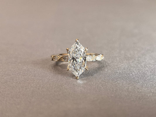 Juno Diamond MA-080 | Marquise-Cut Lab-Grown Diamond Pavé Band Prong Ring Ring