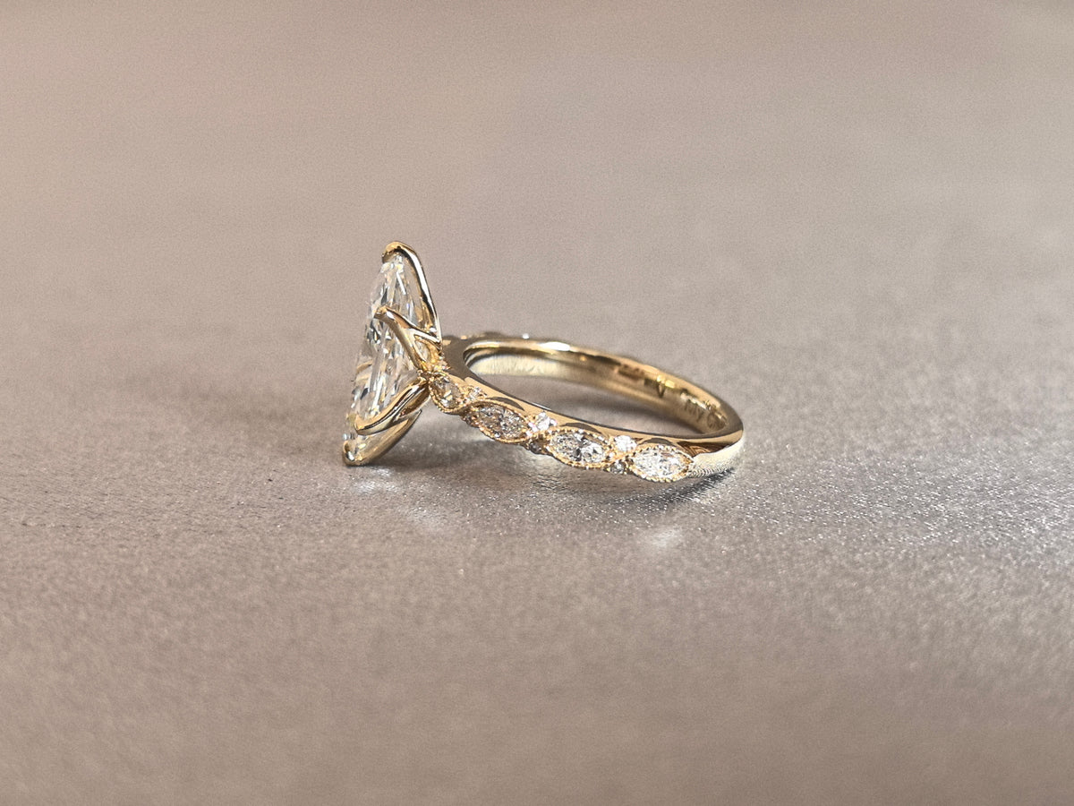 Juno Diamond MA-080 | Marquise-Cut Lab-Grown Diamond Pavé Band Prong Ring Ring