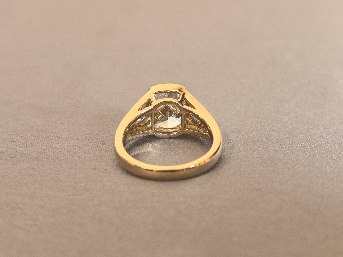 Juno Diamond CU-026 | Vintage Cushion Lab-Grown Diamond Three-Stone Ring in Yellow Gold with Full Bezel Setting Ring