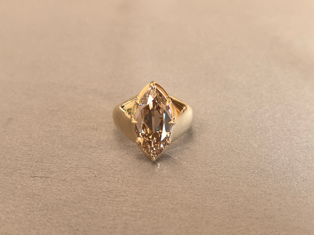 Juno Diamond MA-082 | 6 Carat Champagne Marquise-Cut Lab-Grown Diamond Sculptural Wide-Shank Solitaire Ring Ring