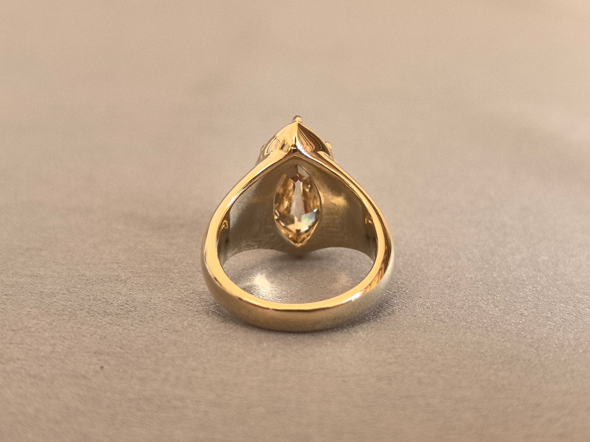 Juno Diamond MA-082 | 6 Carat Champagne Marquise-Cut Lab-Grown Diamond Sculptural Wide-Shank Solitaire Ring Ring