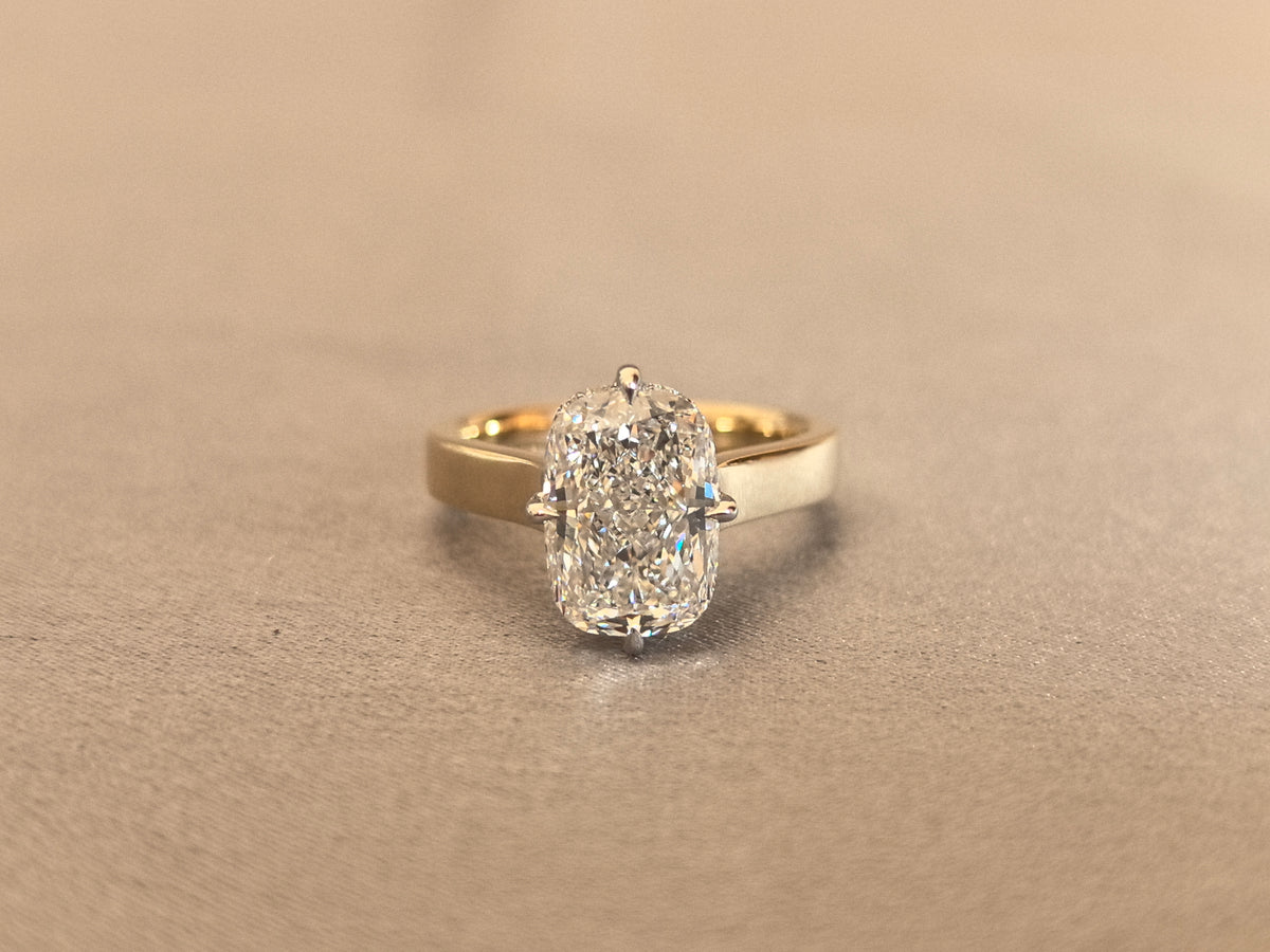 Juno Diamond CU-027 | 3 Carat Cushion-Cut Lab-Grown Diamond Wide Band Solitaire Ring Ring