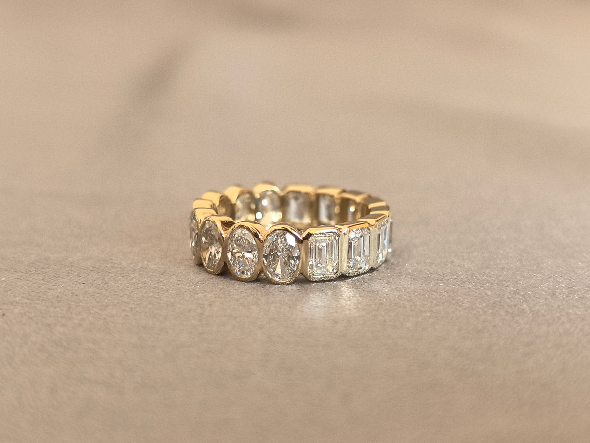 Juno Diamond MX-022 | Oval And Emerald-Cut Lab-Grown Diamond Full-Bezel Eternity Ring In Yellow Gold Ring
