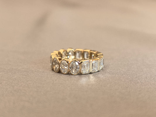 Juno Diamond MX-022 | Oval And Emerald-Cut Lab-Grown Diamond Full-Bezel Eternity Ring In Yellow Gold Ring