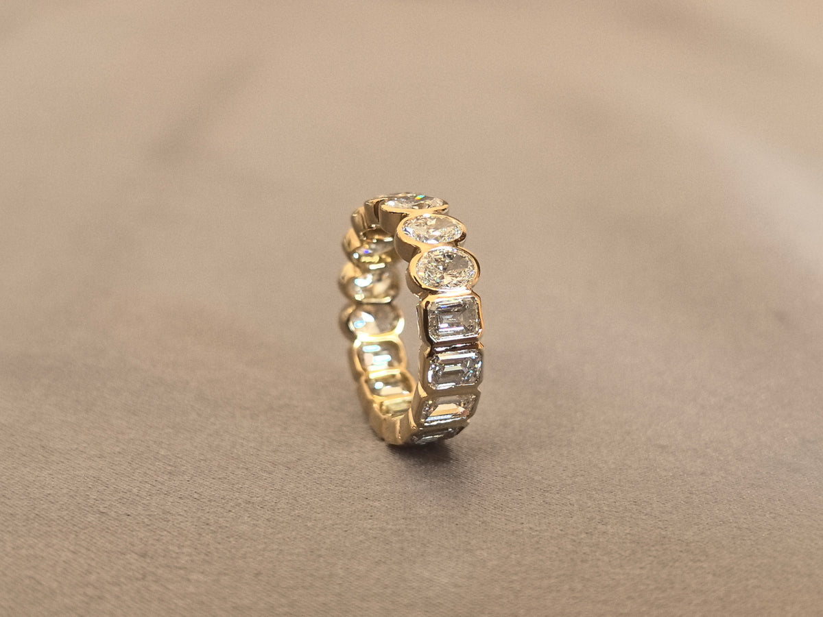 Juno Diamond MX-022 | Oval And Emerald-Cut Lab-Grown Diamond Full-Bezel Eternity Ring In Yellow Gold Ring