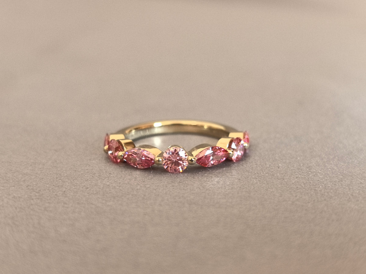 Juno Diamond MX-023 | Pink Round-Cut Lab-Grown Diamond Ring With Mixed Round And Marquise Stone Sequence Ring