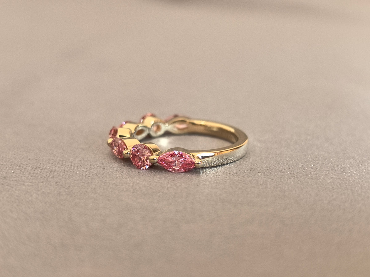 Juno Diamond MX-023 | Pink Round-Cut Lab-Grown Diamond Ring With Mixed Round And Marquise Stone Sequence Ring