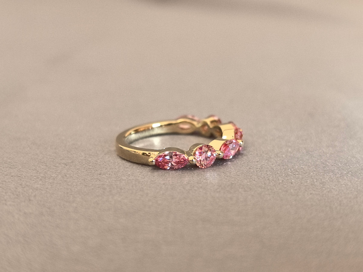 Juno Diamond MX-023 | Pink Round-Cut Lab-Grown Diamond Ring With Mixed Round And Marquise Stone Sequence Ring