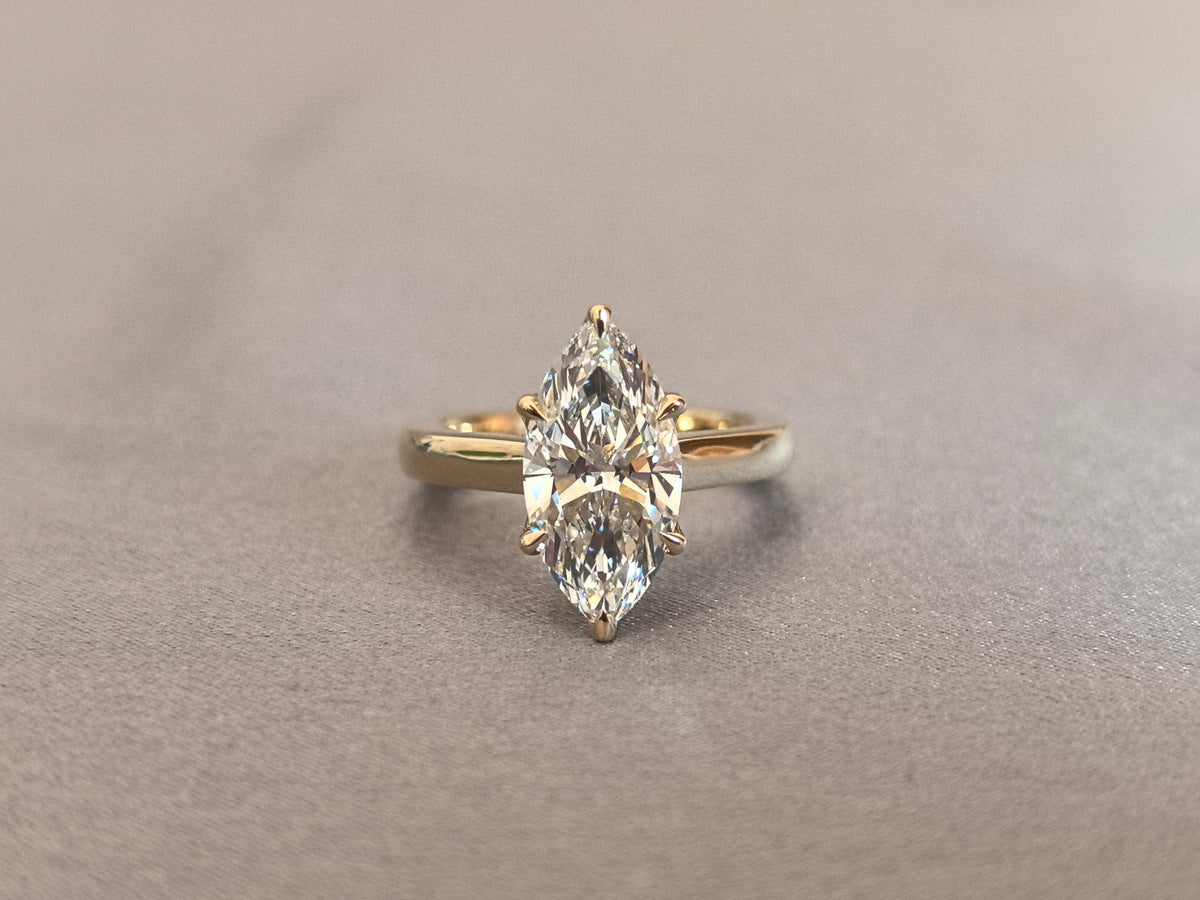 Juno Diamond MA-083 | 3 Carat Marquise-Cut Lab-Grown Diamond Two-Stone Ring With Vertical Marquise Accent In Yellow Gold Ring