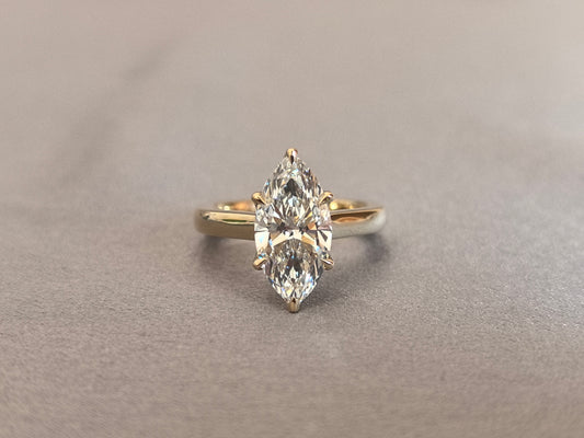 Juno Diamond MA-083 | 3 Carat Marquise-Cut Lab-Grown Diamond Two-Stone Ring With Vertical Marquise Accent In Yellow Gold Ring
