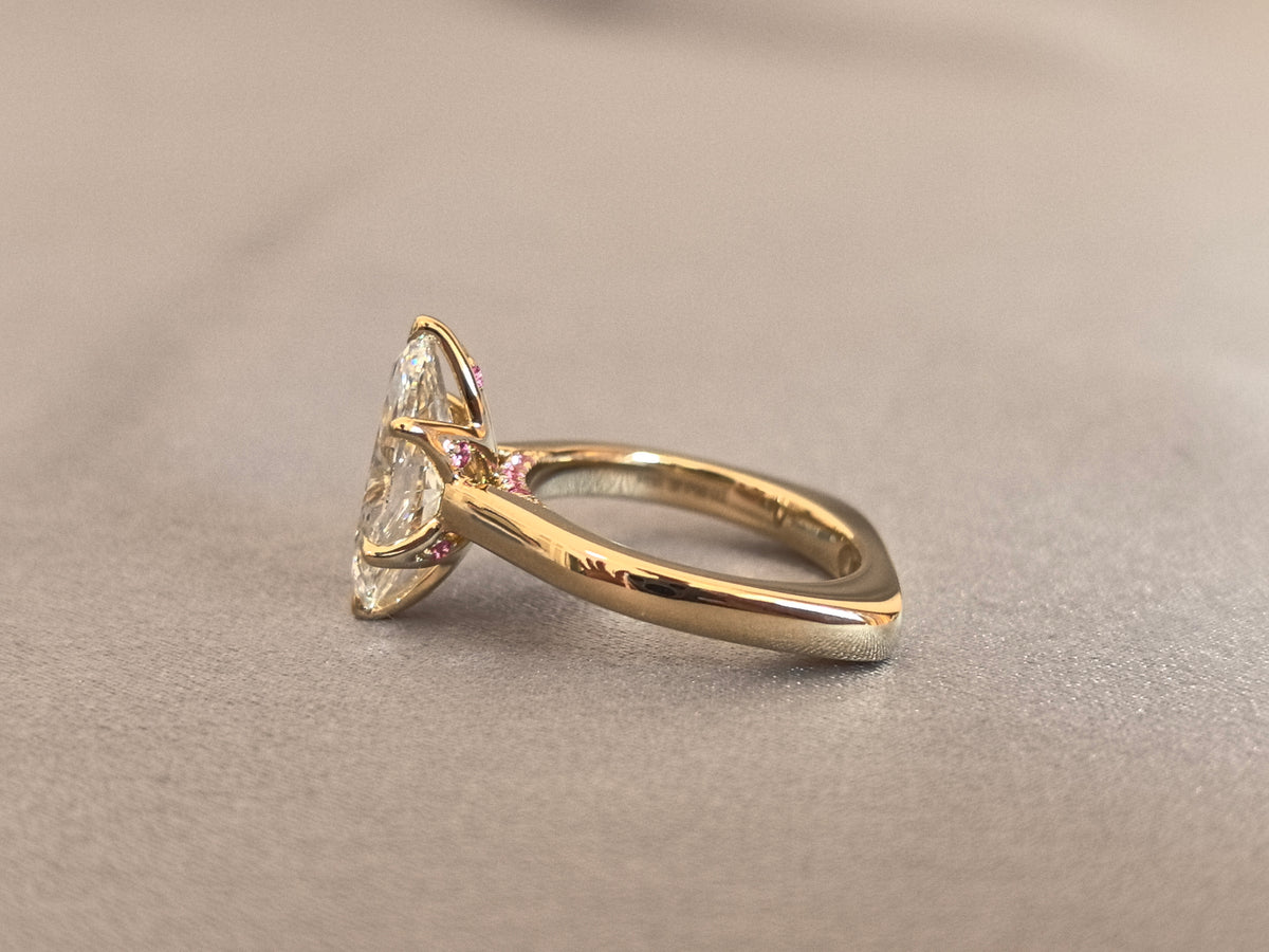 Juno Diamond MA-083 | 3 Carat Marquise-Cut Lab-Grown Diamond Two-Stone Ring With Vertical Marquise Accent In Yellow Gold Ring