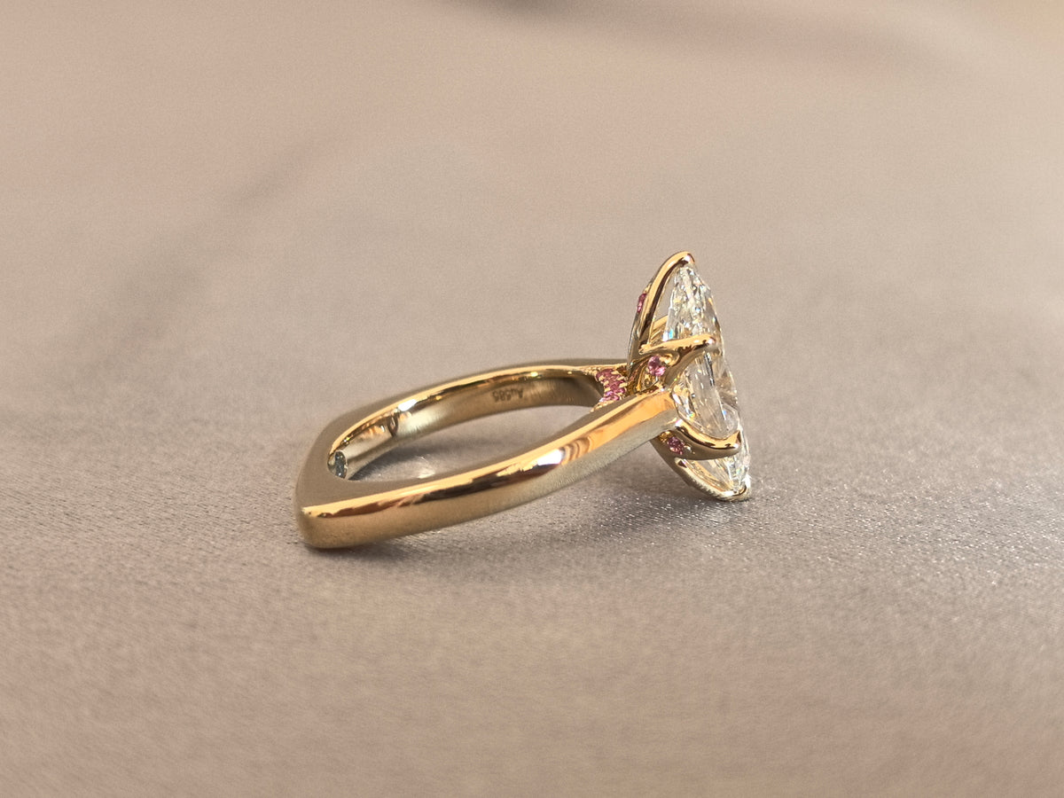 Juno Diamond MA-083 | 3 Carat Marquise-Cut Lab-Grown Diamond Two-Stone Ring With Vertical Marquise Accent In Yellow Gold Ring