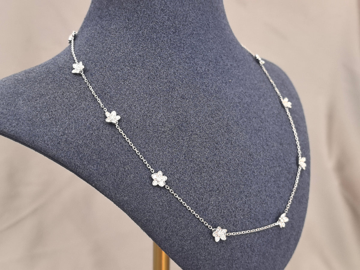 Juno Diamond N-043 | Round And Marquise Lab-Grown Diamond Floral-Cluster Station Necklace Necklace