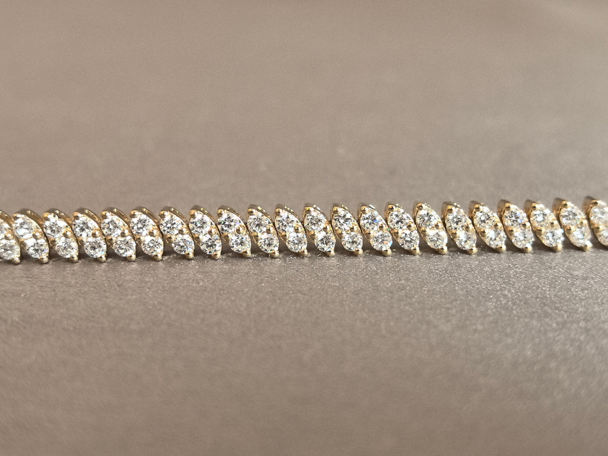 Juno Diamond B-047 | Round-Cut Lab-Grown Diamond Eternity Bracelet In Yellow Gold With Linked Marquise-Style Motifs Bracelet