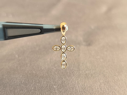 Juno Diamond P-021 | Six-Stone Oval Lab-Grown Diamond Cross Pendant with Bezel Setting Pendant