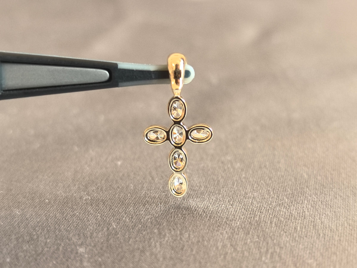 Juno Diamond P-021 | Six-Stone Oval Lab-Grown Diamond Cross Pendant with Bezel Setting Pendant