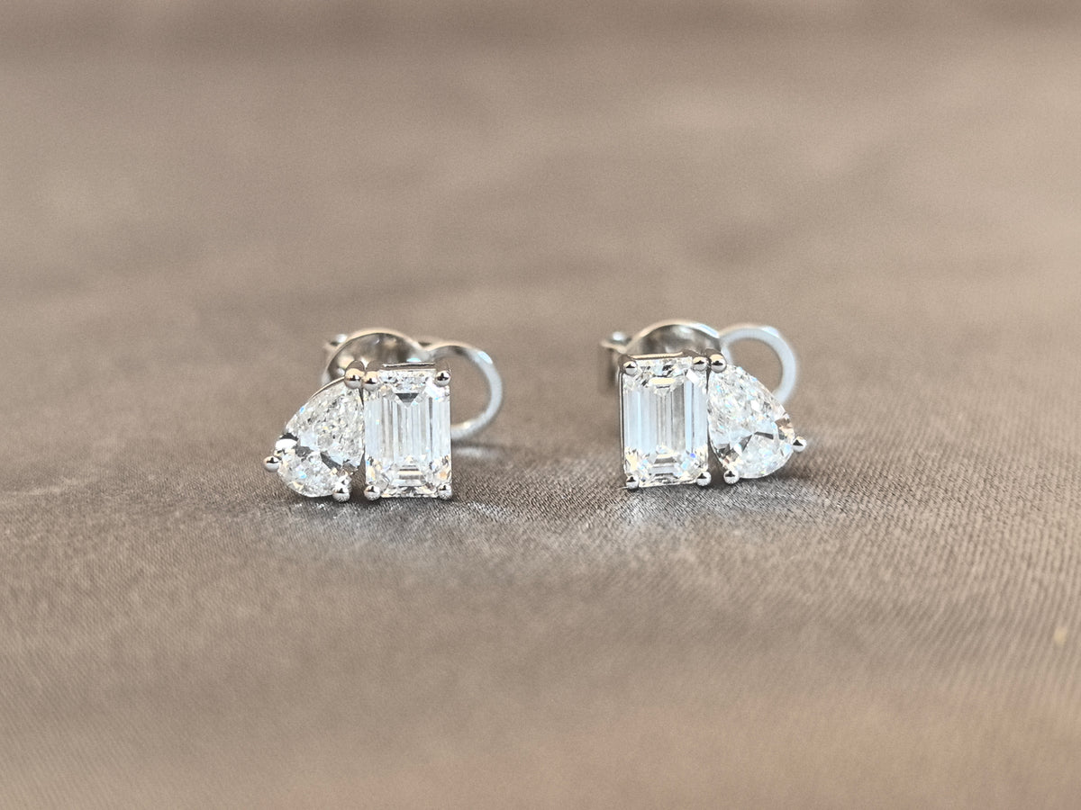 Juno Diamond E-053 | 2 Carat Mixed-Cut Lab-Grown Diamond Offset Pair Stud Earrings Earrings