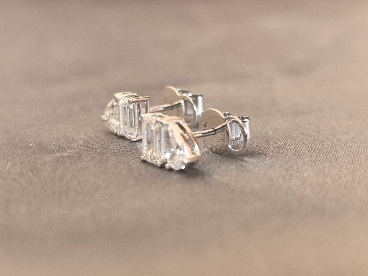 Juno Diamond E-053 | 2 Carat Mixed-Cut Lab-Grown Diamond Offset Pair Stud Earrings Earrings