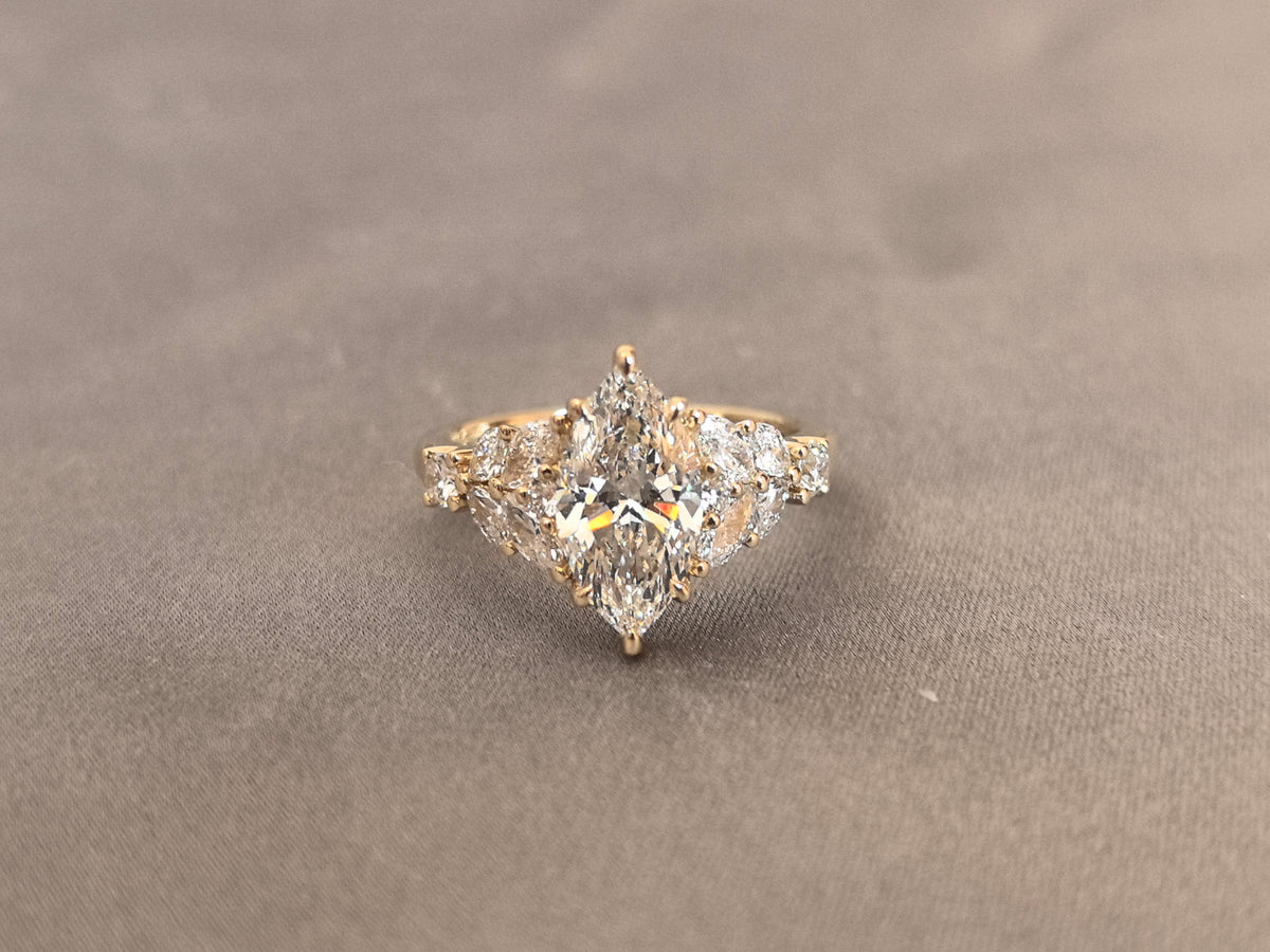 Juno Diamond MA-085 | 2 Carat Marquise-Cut Lab-Grown Diamond Halo Ring with Pavé Shank Ring